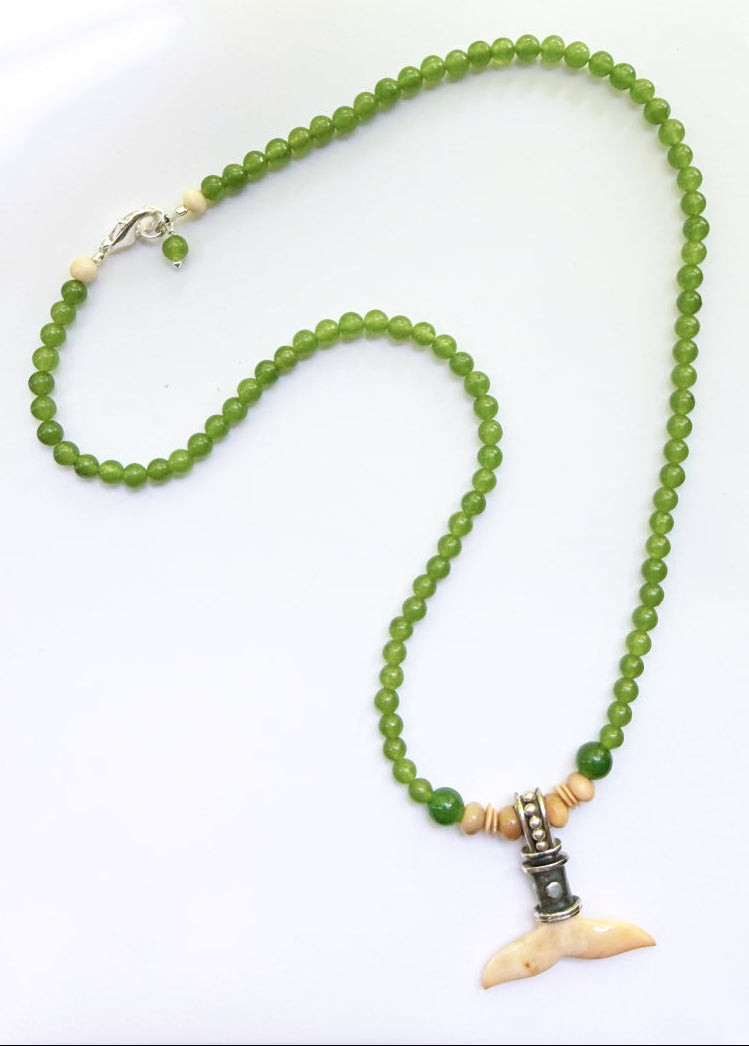 Alaska Jade and Fossil Ivory Whale Tail Necklace