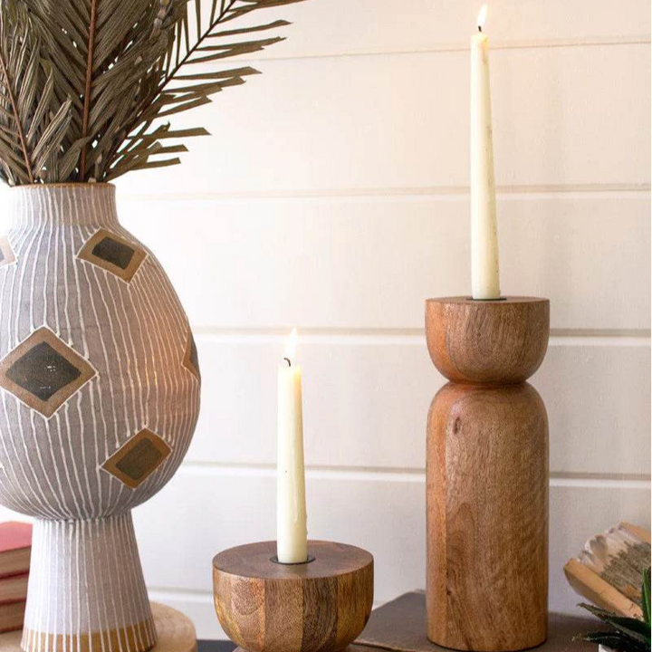 Mango Wood Taper Candle Holder - Tall - BUNKHAUS