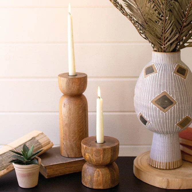 Mango Wood Taper Candle Holder - Tall - BUNKHAUS