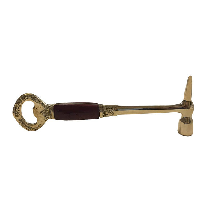 7-1/2" Brass Ice Hammer and Bottle Opener with Wood Handle