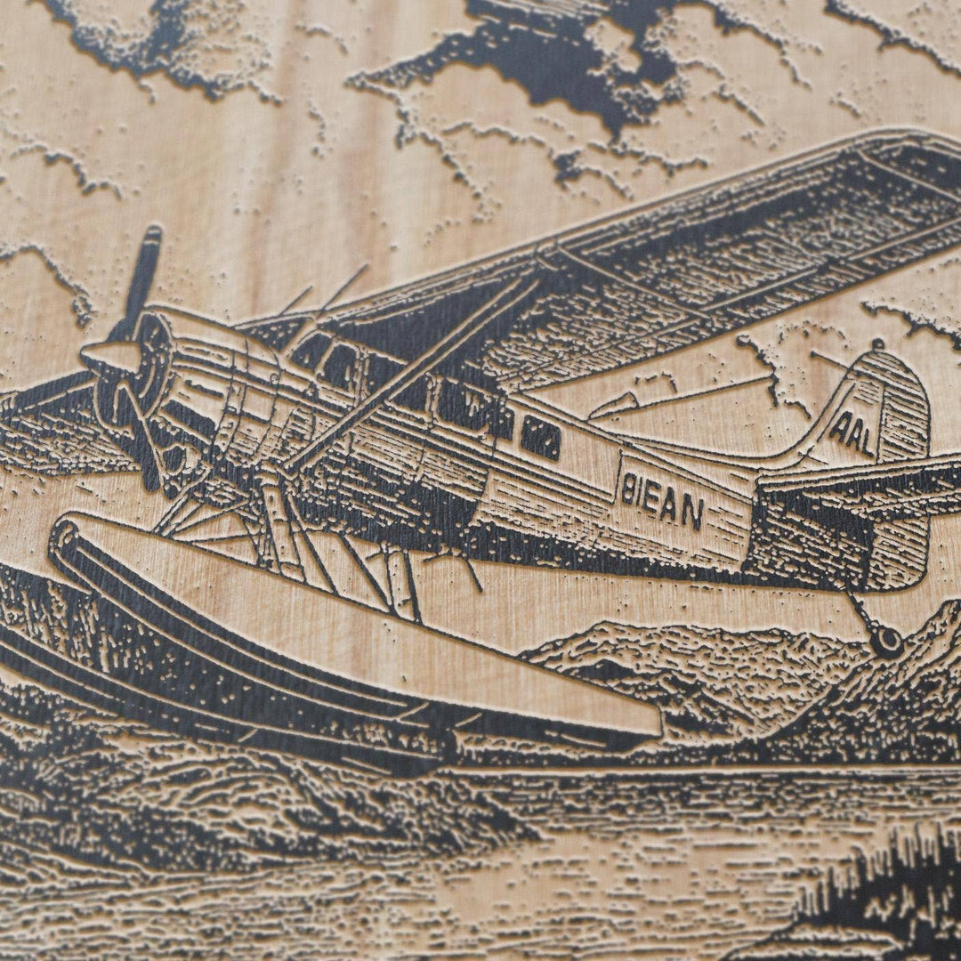 Bush Plane Engraved Birch Wood Panel