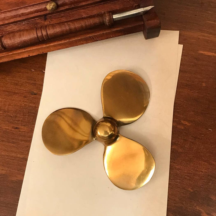 4-1/2" Antiqued Brass Propeller Paperweight Tabletop Decor