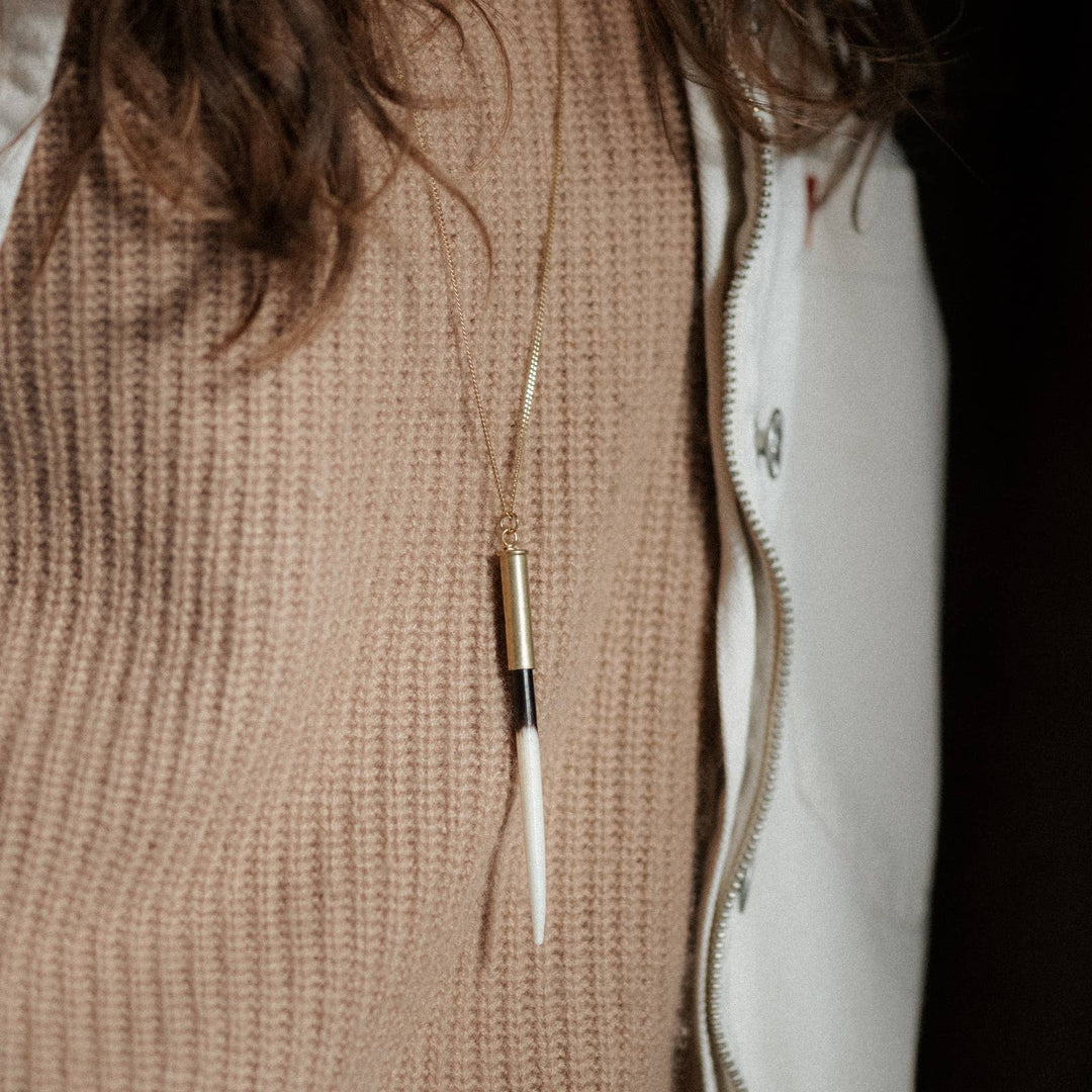 Porcupine Quill Pendant - Brass Chain