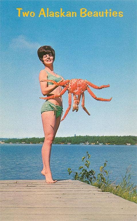 Woman with Crab, Alaskan Beauties - Postcard