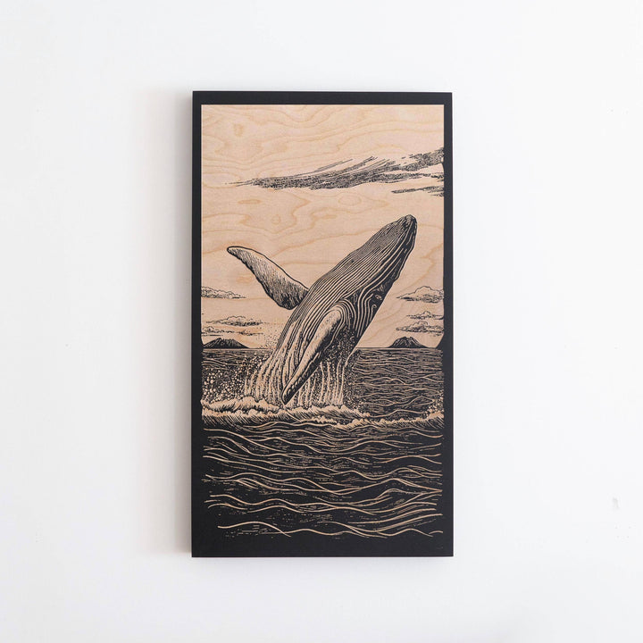 Breaching Whale Engraved Birch Wood Panel