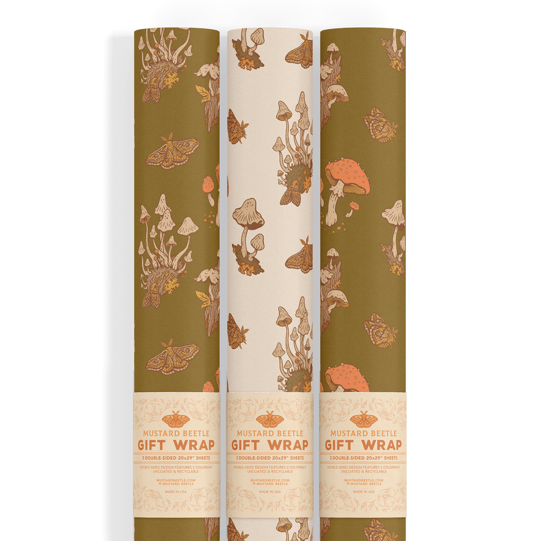 Recyclable Gift Wrap - Mushrooms Cream - BUNKHAUS