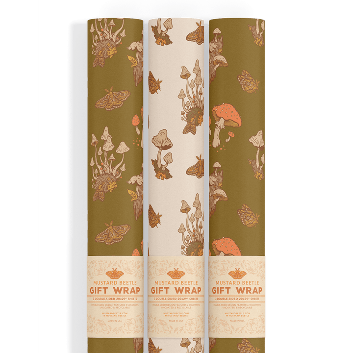Recyclable Gift Wrap - Mushrooms Cream - BUNKHAUS