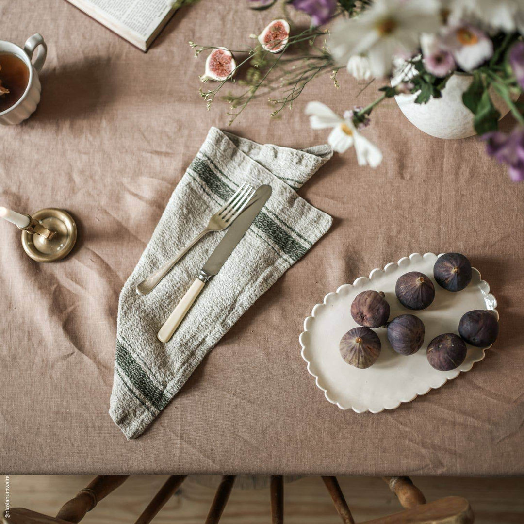 Green Stripe Vintage Linen Napkins - Set of 2 - BUNKHAUS