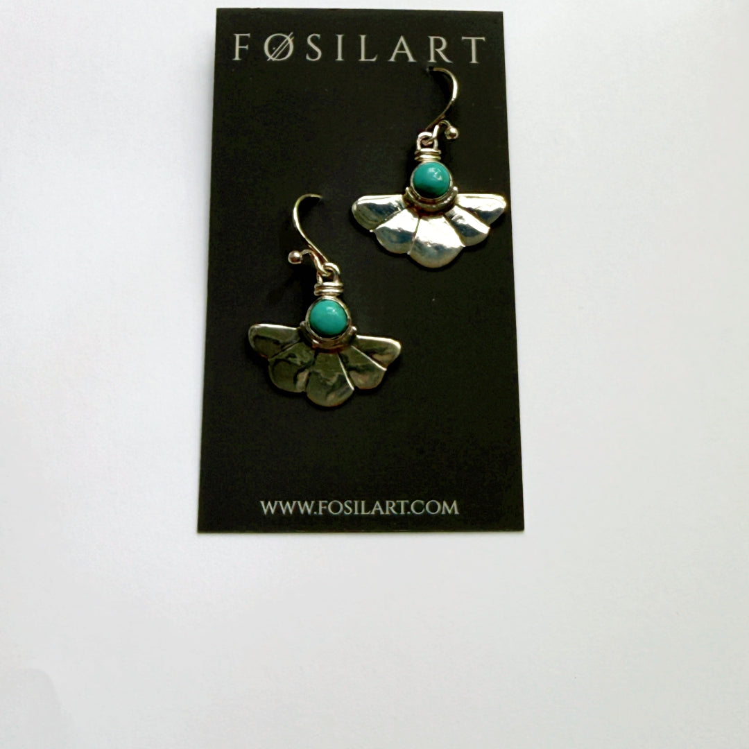 Hammered Silver Petal and Turquoise Earrings #1665