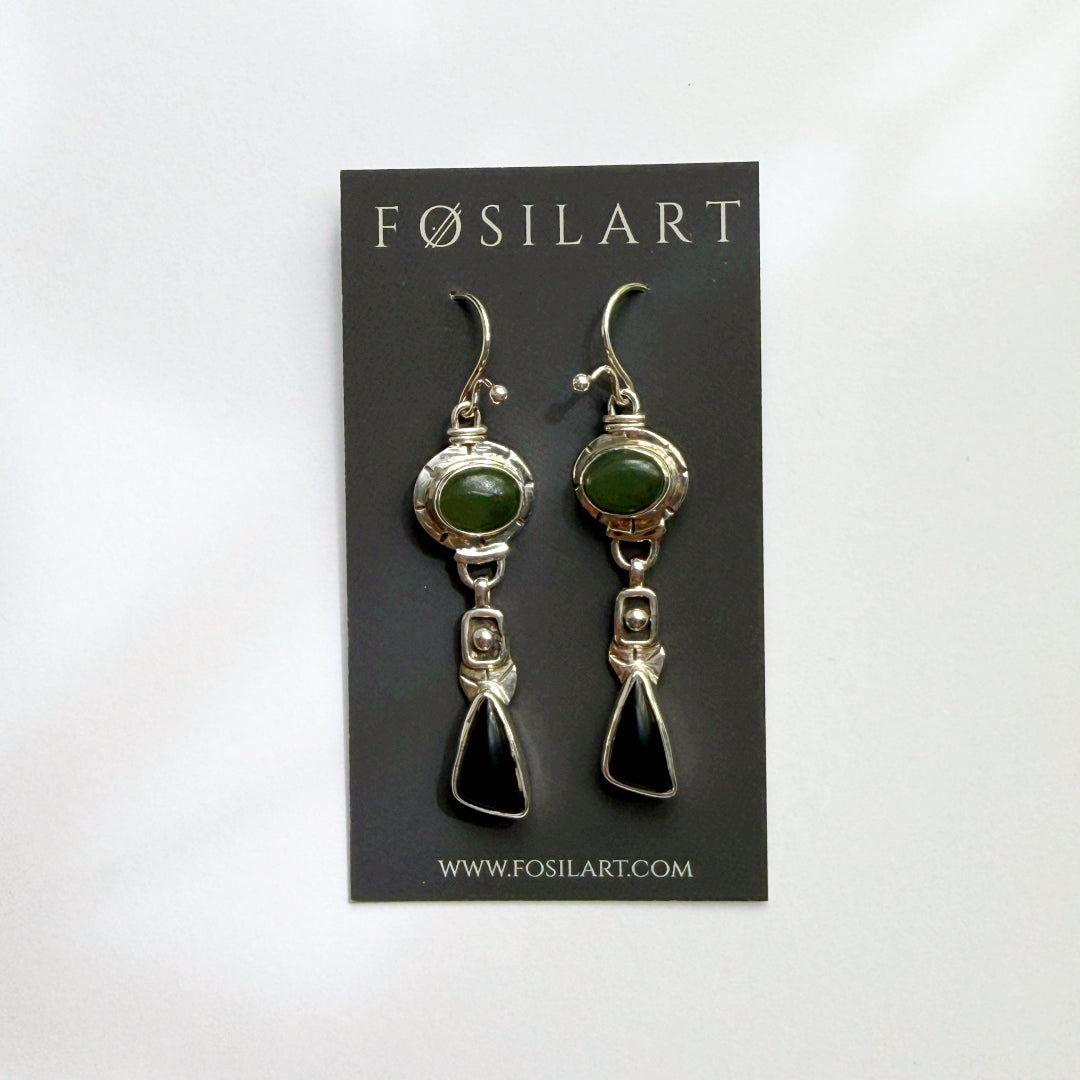 Jade and Onyx Drop Earrings #1944