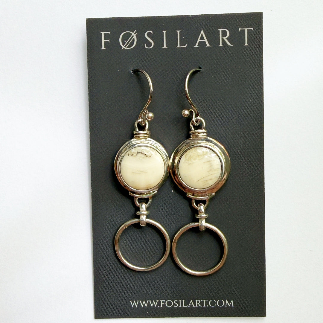 Fossil Ivory and Silver Ring Earrings #2125