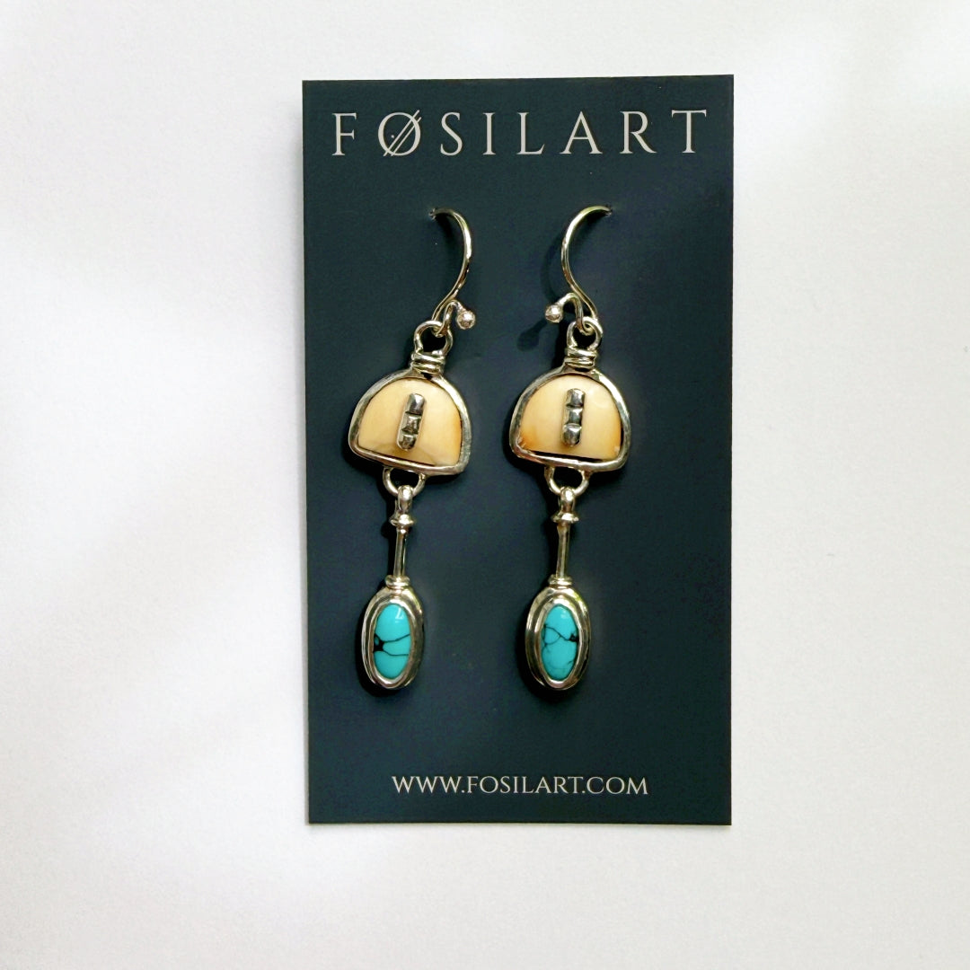 Fossil Ivory and Turquoise Drop Earrings #2586