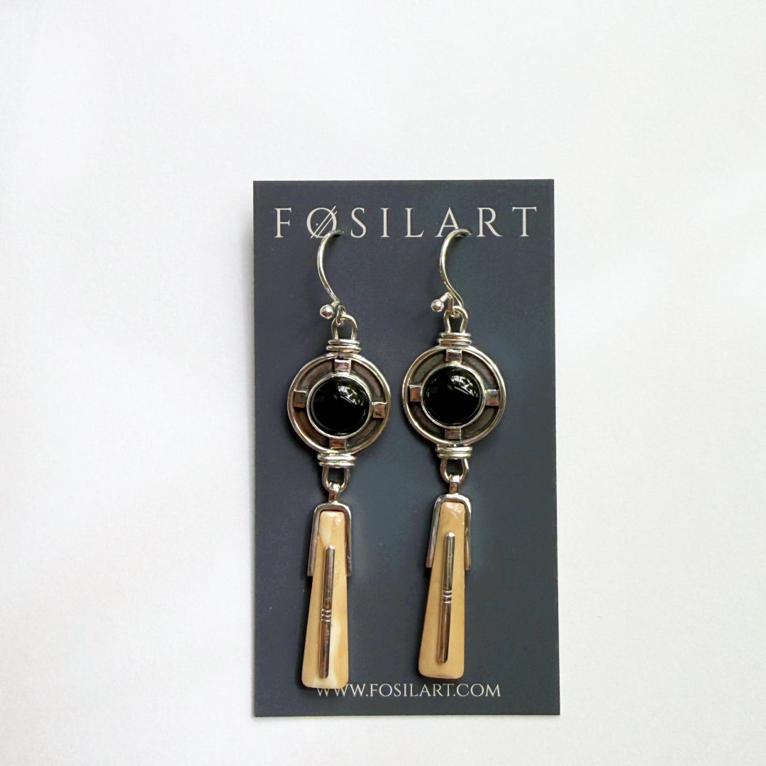 Onyx and Fossil Ivory Drop Earrings #2699