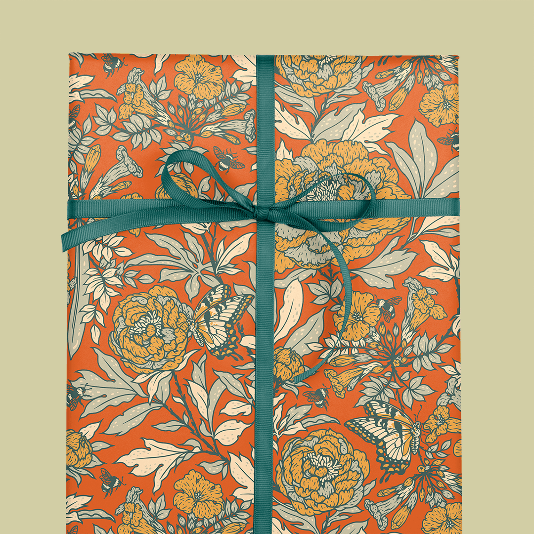 Recyclable Gift Wrap - Peonies - BUNKHAUS