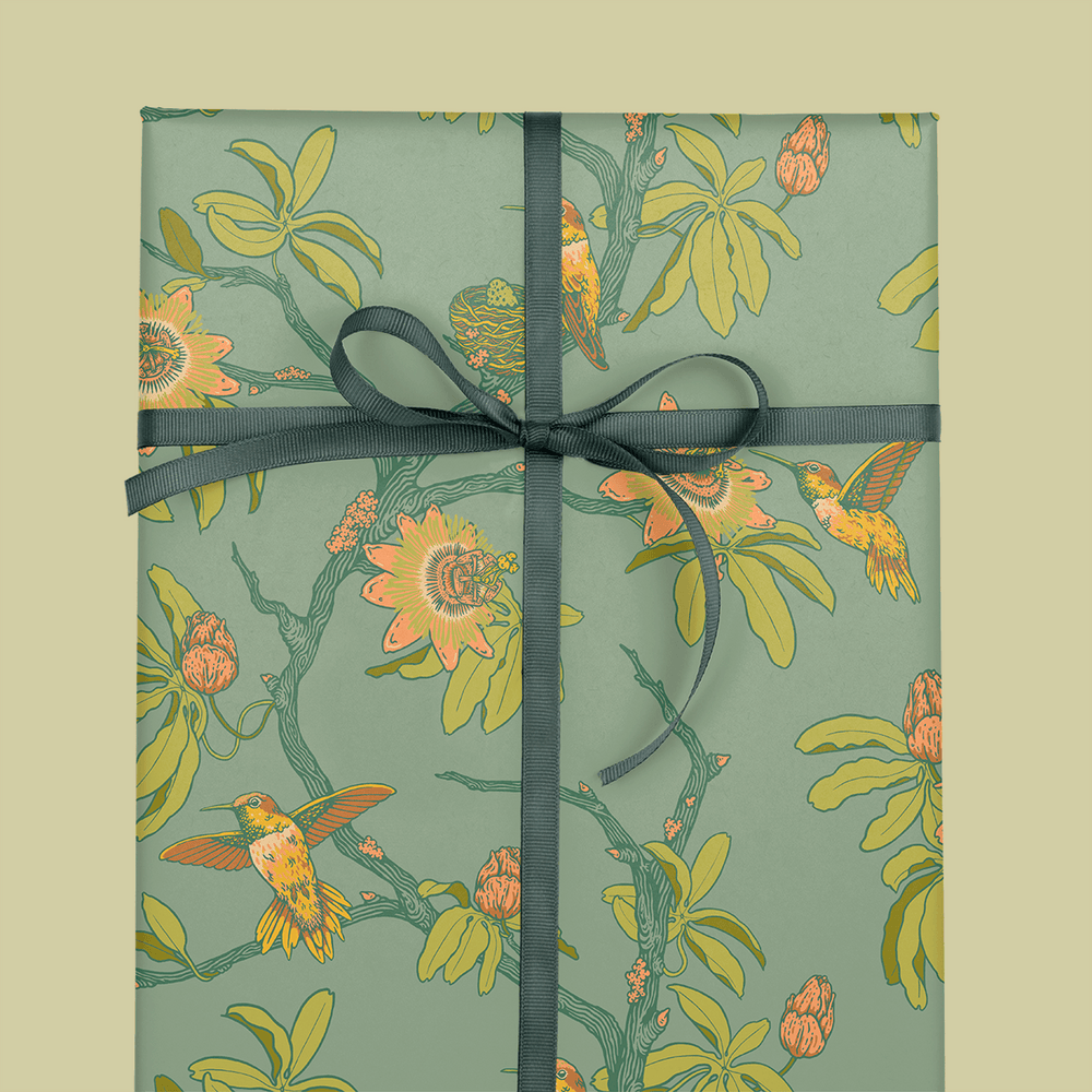 Recyclable Gift Wrap - Hummingbirds & Flowers - BUNKHAUS