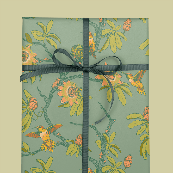 Recyclable Gift Wrap - Hummingbirds & Flowers - BUNKHAUS