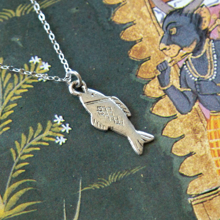 Vintage Silver Fish Charm Necklace