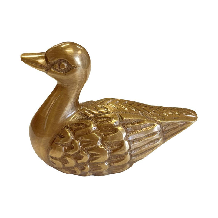 3" Antiqued Solid Brass Duck Paperweight Tabletop Decor