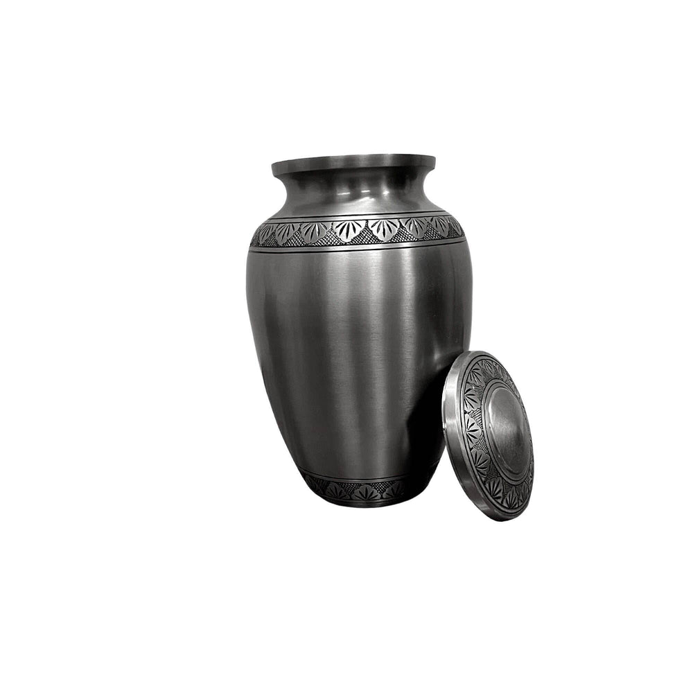 Elegant Vintage Brass Urn - Silver Etched Leaves Design - BUNKHAUS