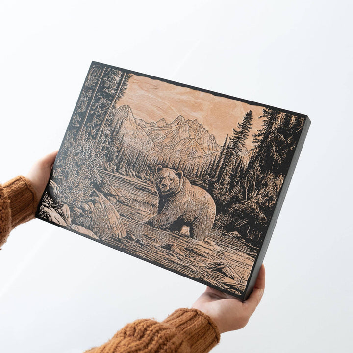 Brown Bear Engraved Birch Wood Panel