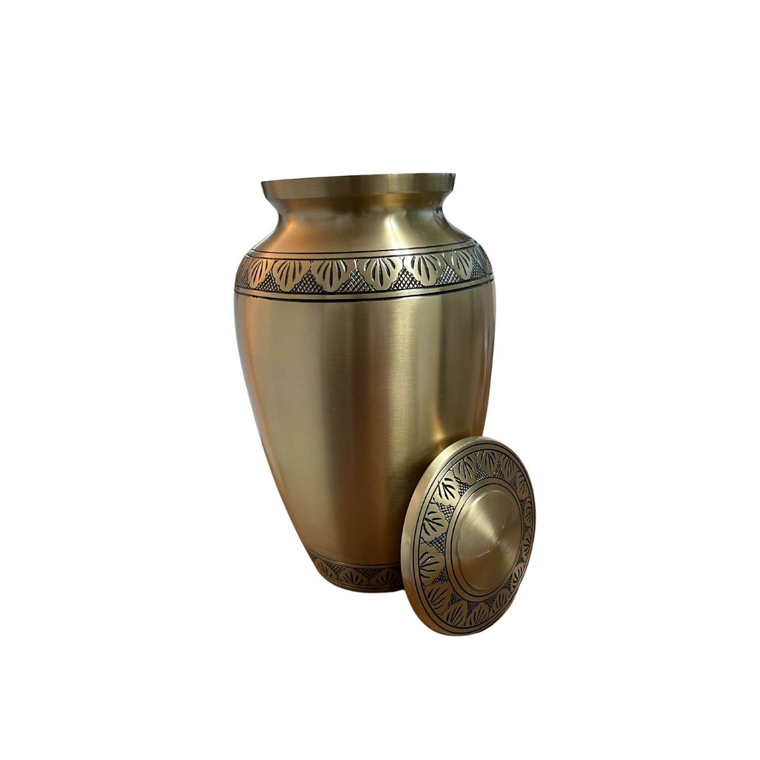 Elegant Solid Brass Urn - Bronze with Leaves - BUNKHAUS