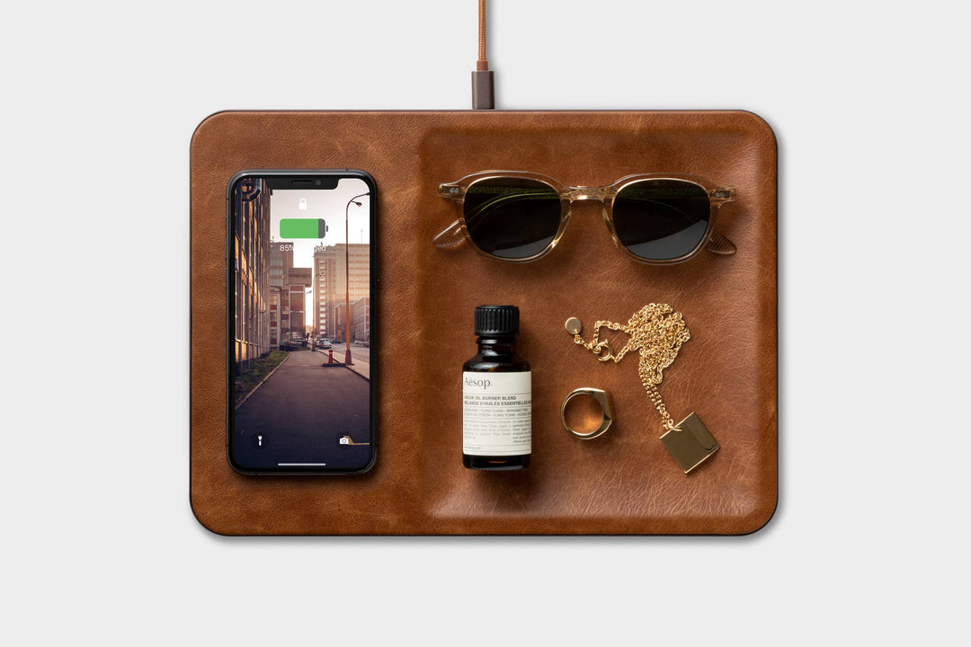Italian Leather Wireless Charger with Valet Tray