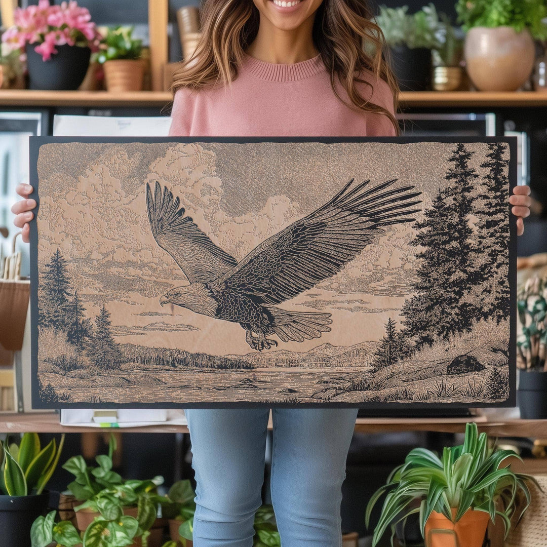 Bald Eagle Engraved Birch Wood Panel