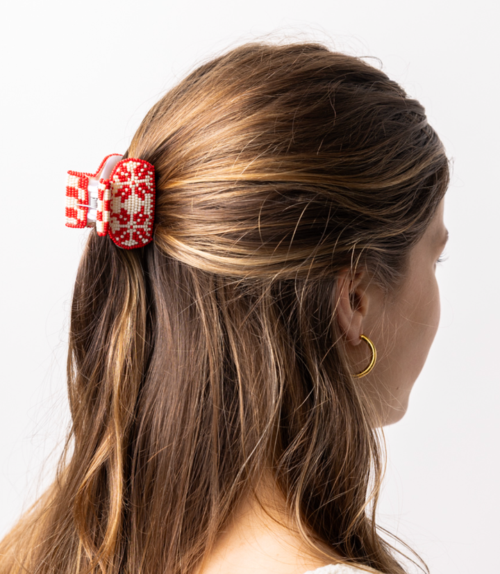 Red Holiday Sweater Claw Clip