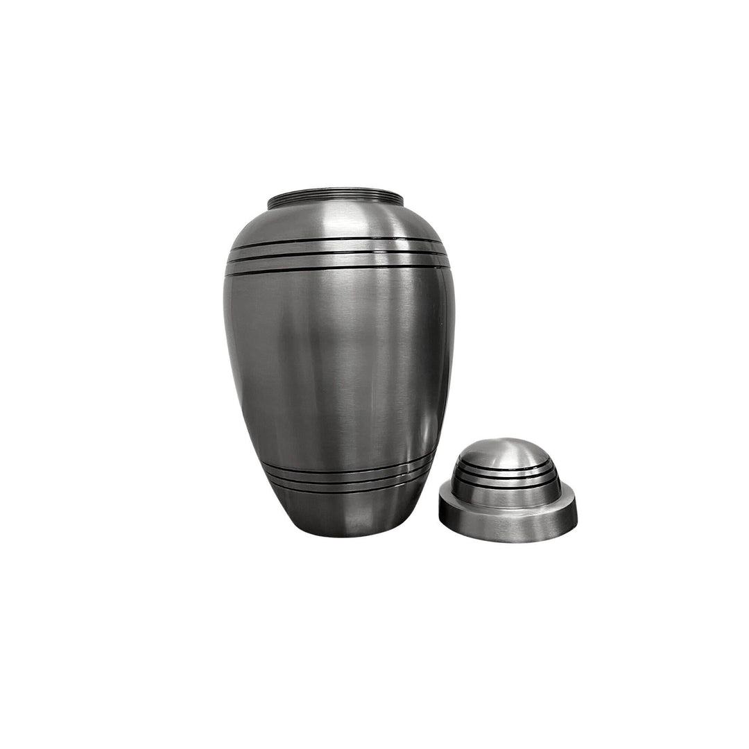 Elegant Vintage Brass Urn - Silver Etched Lines Design - BUNKHAUS