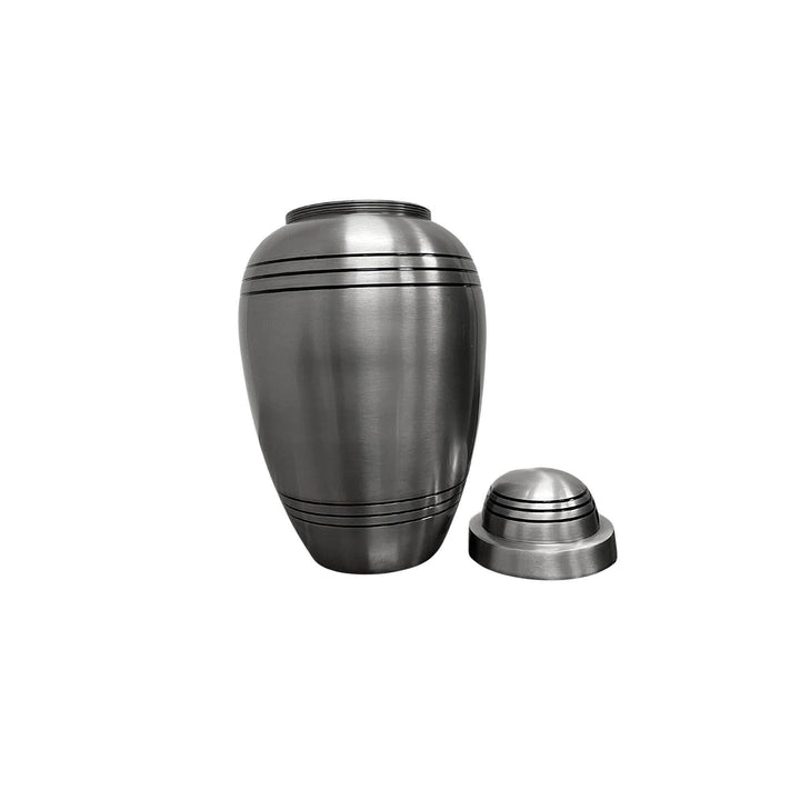 Elegant Vintage Brass Urn - Silver Etched Lines Design - BUNKHAUS