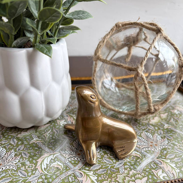 2-1/4" Antiqued Brass Seal Paperweight Tabletop Decor