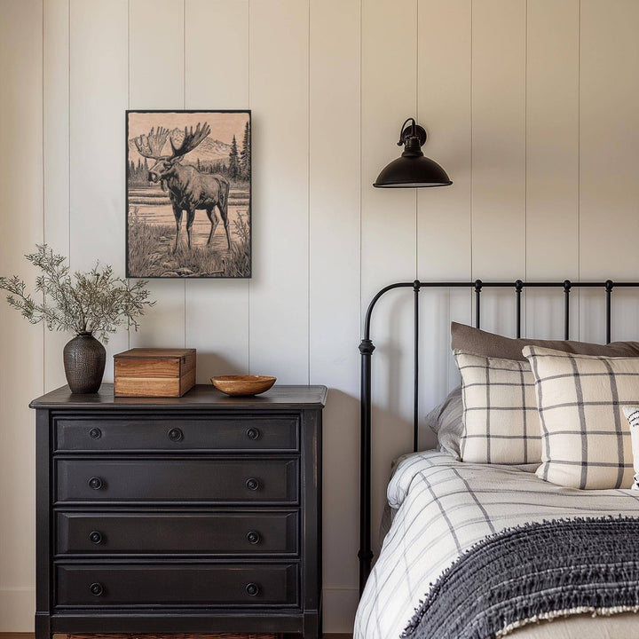 Moose in a Bog Engraved Birch Wood Panel