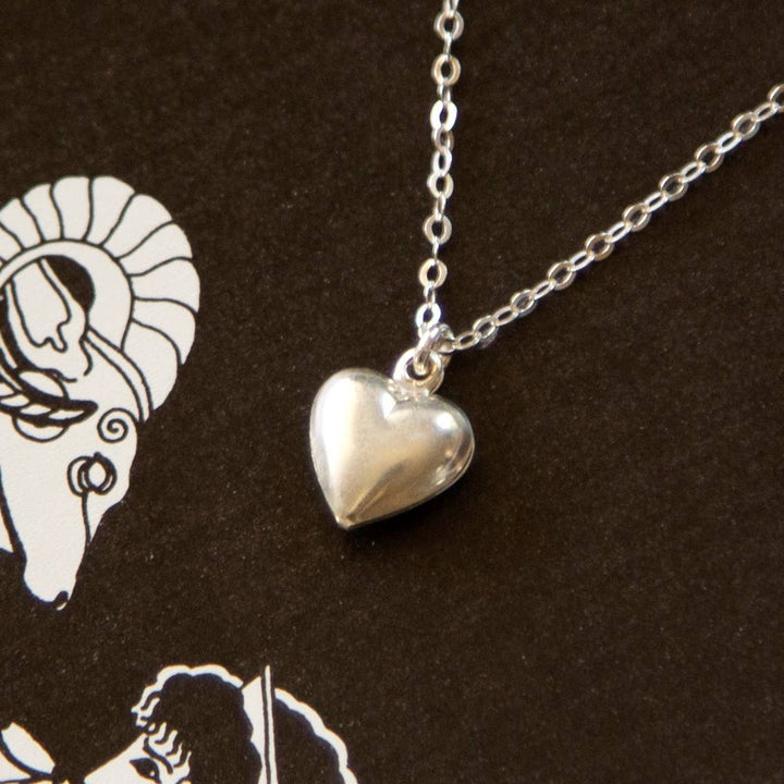 Vintage Small Silver Puff Heart Necklace
