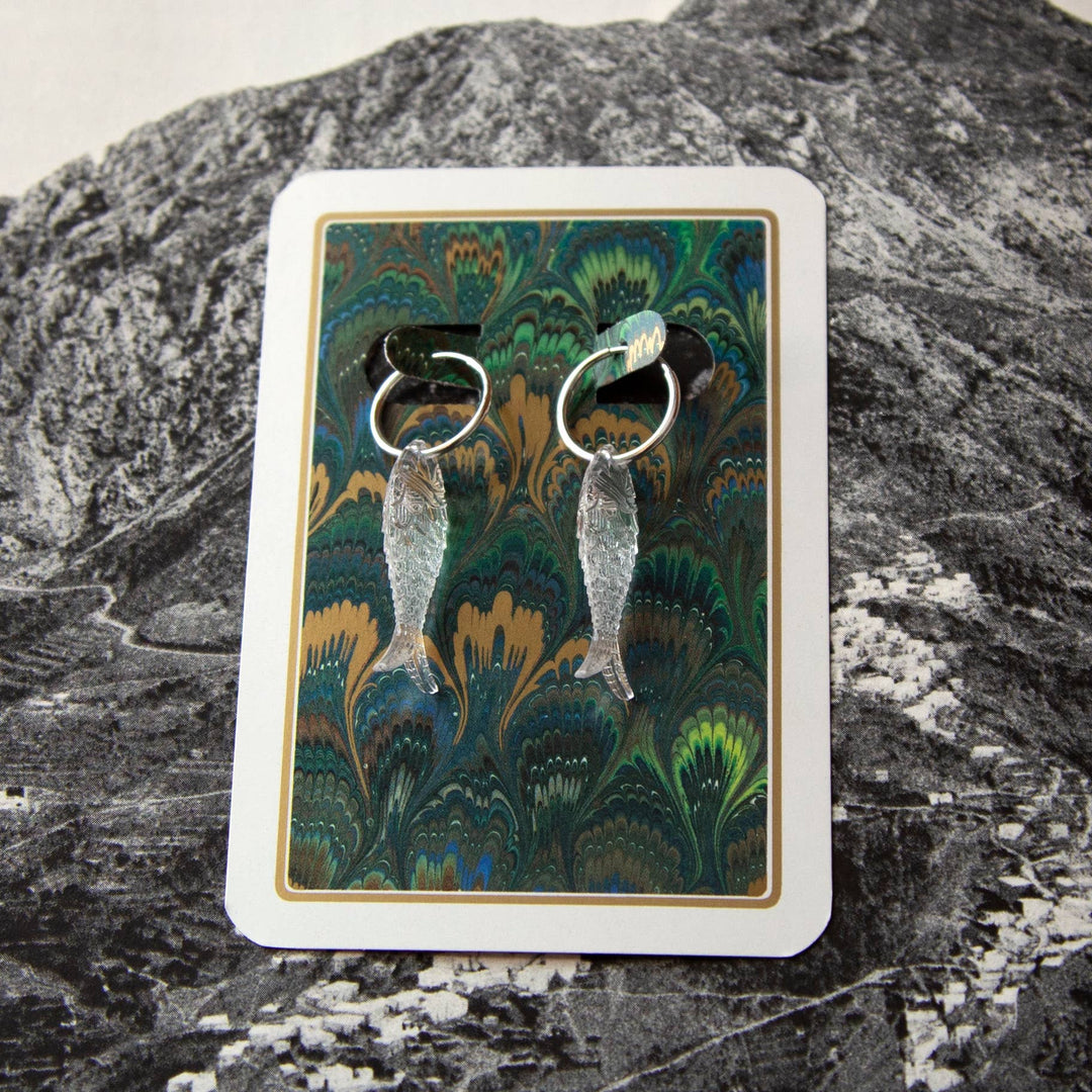 Vintage Fish Charm Earrings (Clear)