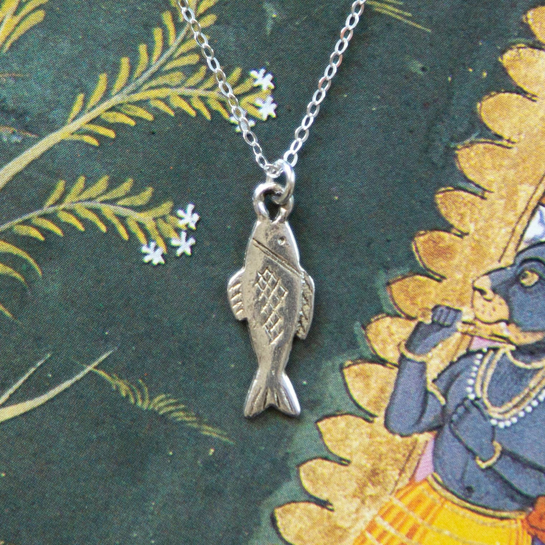 Vintage Silver Fish Charm Necklace