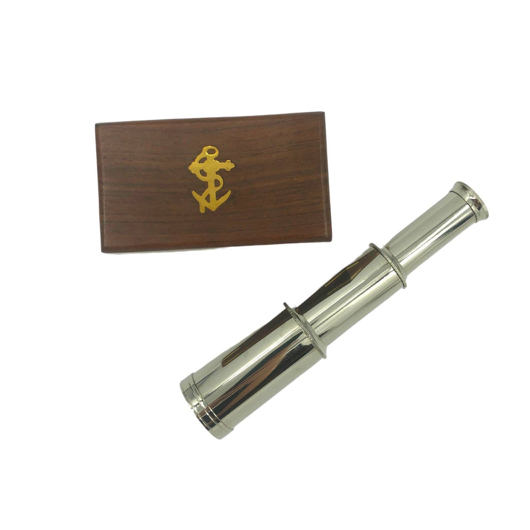 6" Handheld Chrome Telescope with Wood Box