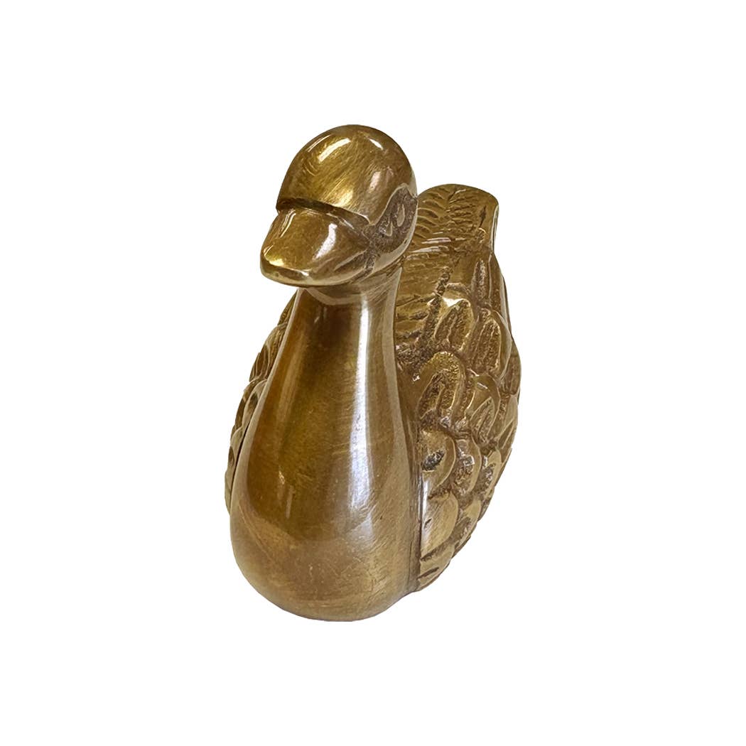 3" Antiqued Solid Brass Duck Paperweight Tabletop Decor