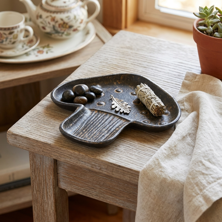 Cast Iron Mushroom Trinket Dish — Black Matte
