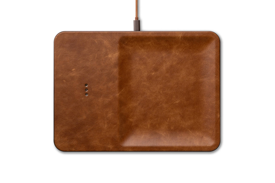 Italian Leather Wireless Charger with Valet Tray