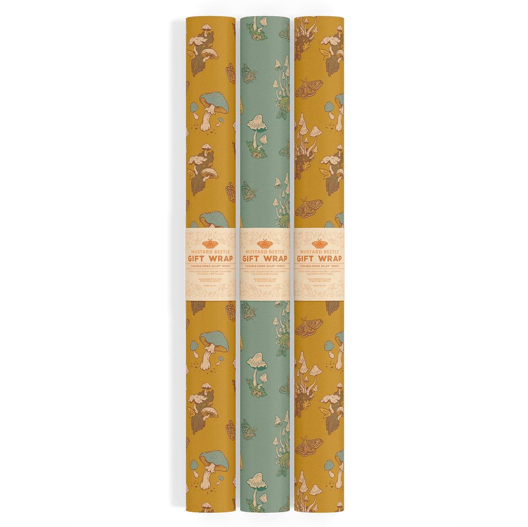 Recyclable Gift Wrap - Mushrooms Mustard - BUNKHAUS