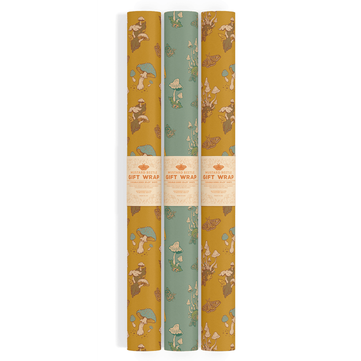Recyclable Gift Wrap - Mushrooms Mustard - BUNKHAUS