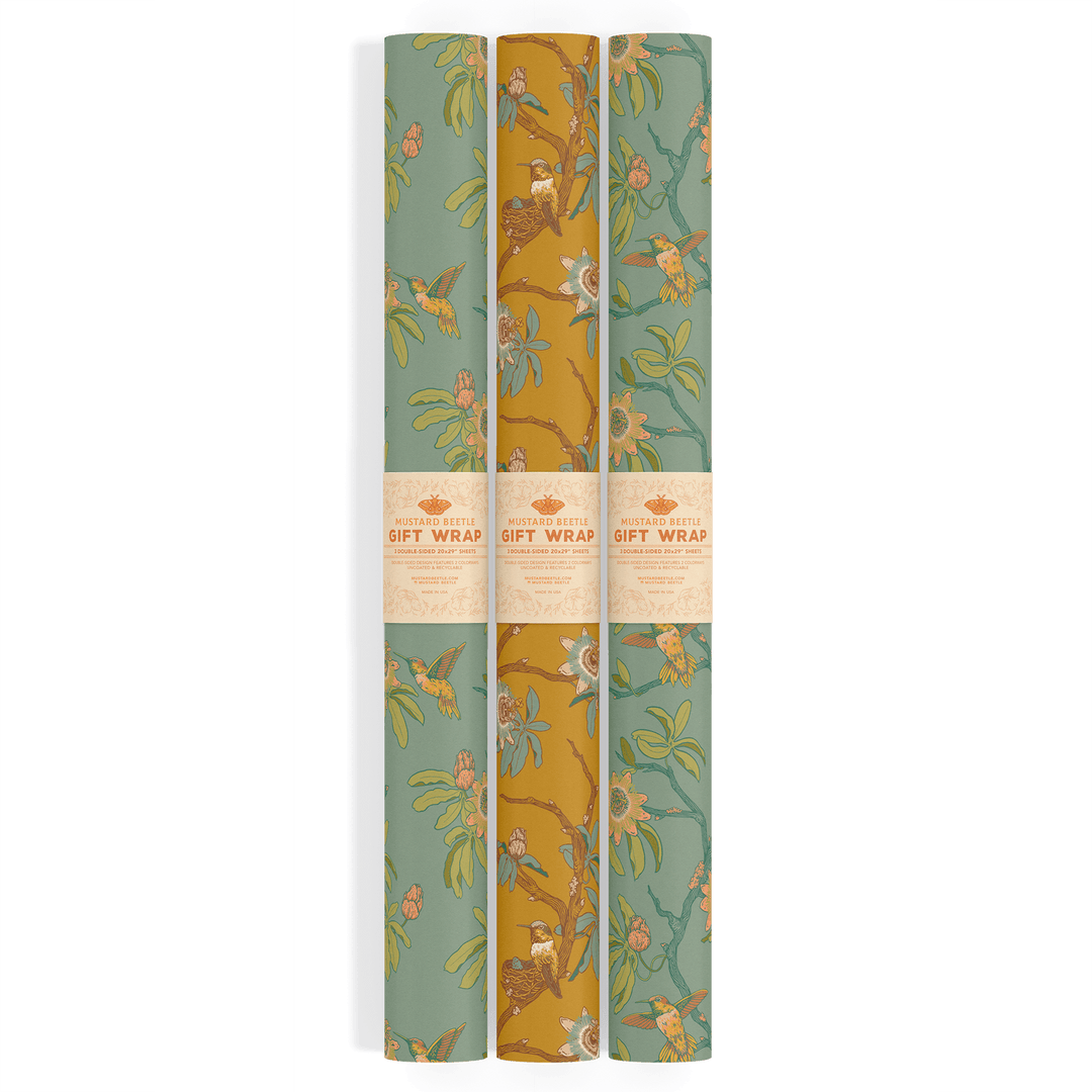 Recyclable Gift Wrap - Hummingbirds & Flowers - BUNKHAUS