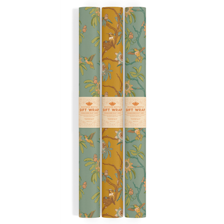 Recyclable Gift Wrap - Hummingbirds & Flowers - BUNKHAUS