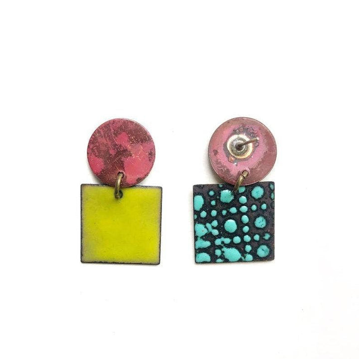 Heat Patina and Chartreuse Square Earrings Courtney Fischer Jewelry