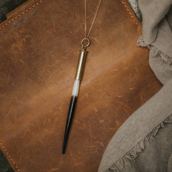 Porcupine Quill Pendant - Brass Chain
