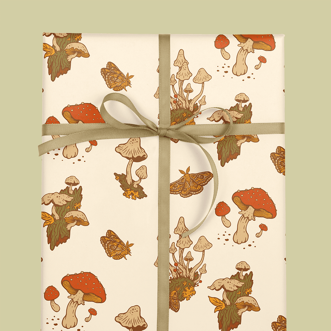 Recyclable Gift Wrap - Mushrooms Cream - BUNKHAUS