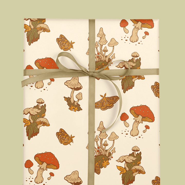 Recyclable Gift Wrap - Mushrooms Cream - BUNKHAUS