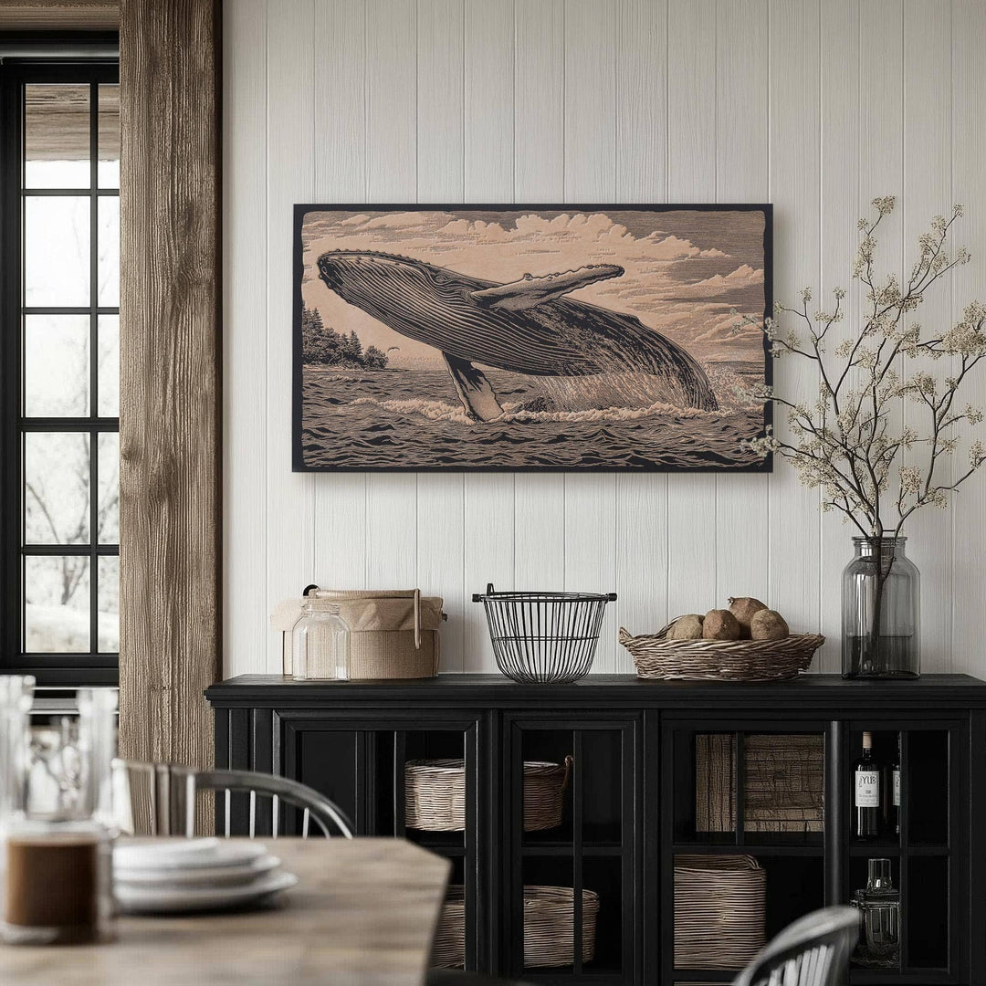 Humpback Whale Engraved Birch Wood Panel