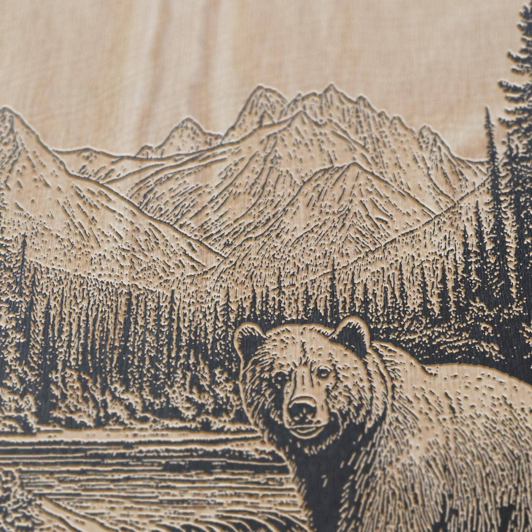 Brown Bear Engraved Birch Wood Panel