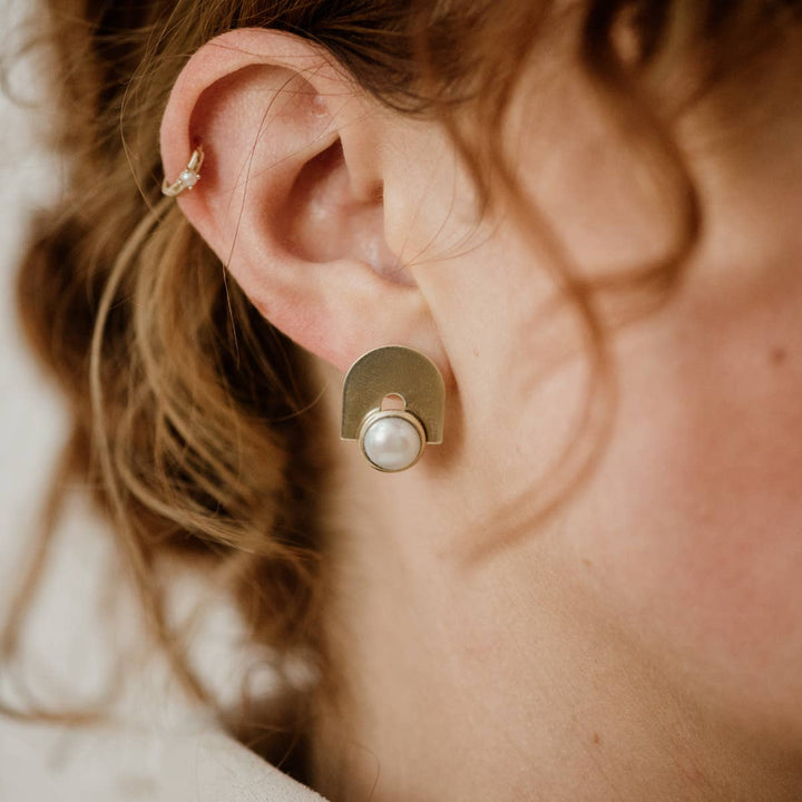 Bali Pearl Studs – Brass & Silver